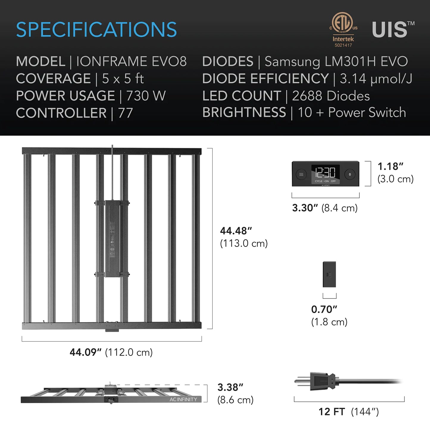 AC Infinity IONFRAME EVO 8 Specs