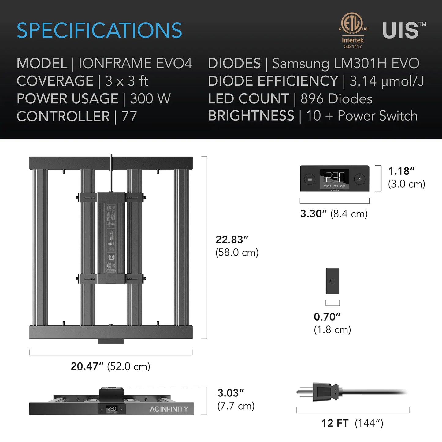 AC Infinity IONFRAME EVO 4 Specs