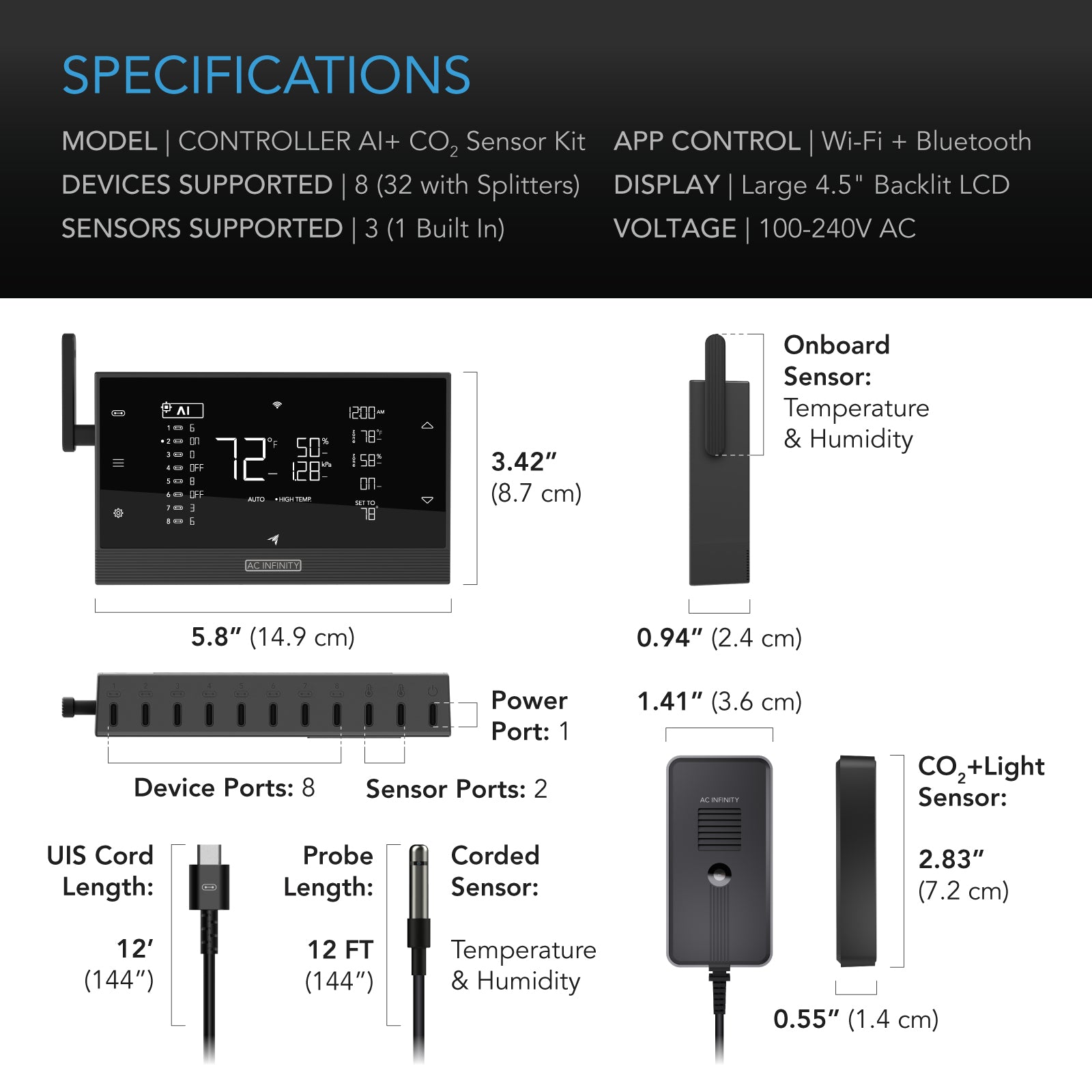 AC Infinity Controller AI+ with CO2 sensor Specs