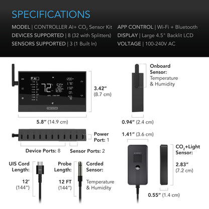 AC Infinity Controller AI+ with CO2 sensor Specs